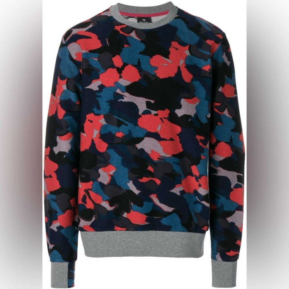 Paul Smith Camouflage Cotton Terry Sweatshirt XL | Designer Crewneck Pullover